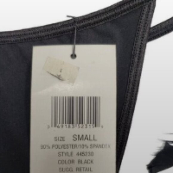 NEW Rampage Black Thong Underwear Feather Tie On Detail Women's Size Small - Picture 8 of 8